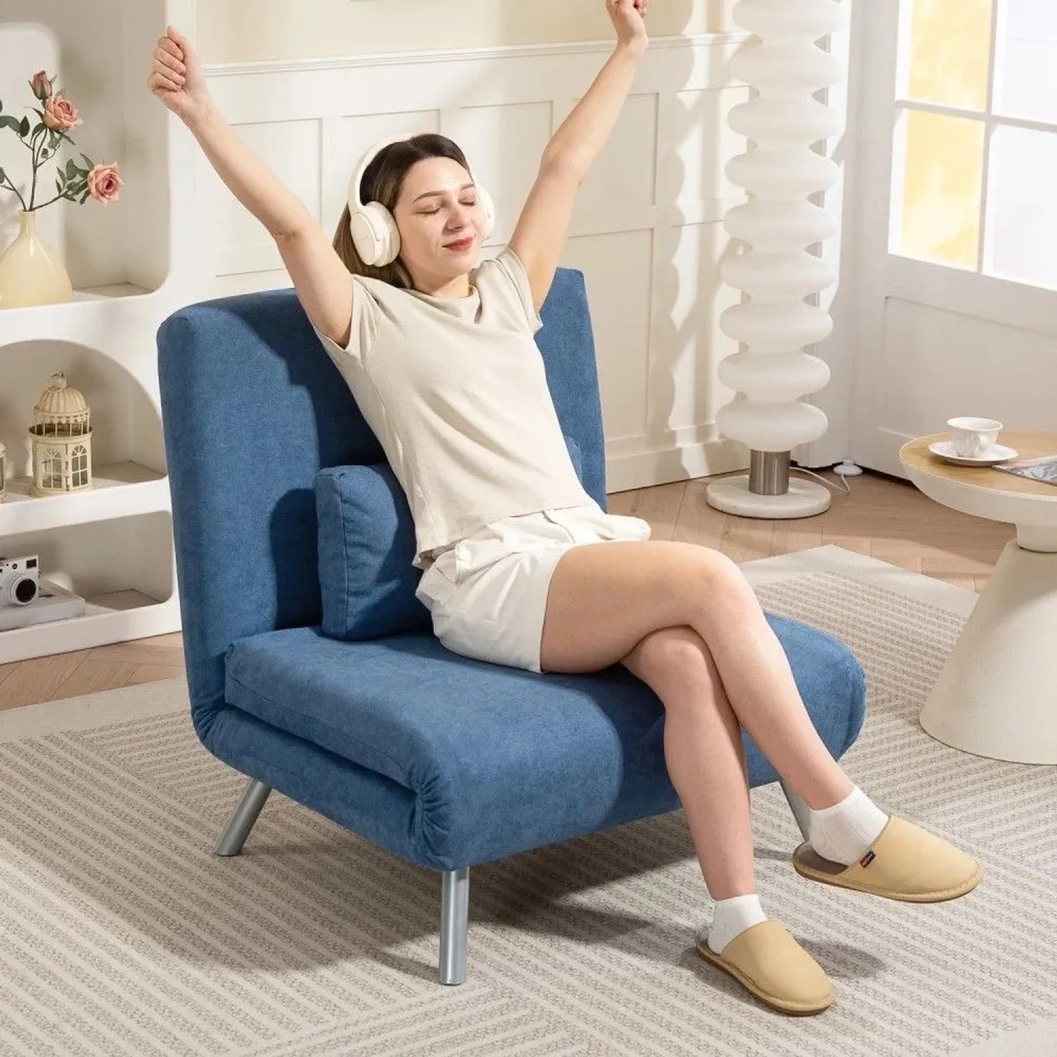HOMCOM Schlafsessel 2-in-1 Klappbar Schlafsofa mit Bettfunktion Relaxsessel Blau kaufen bei OBI