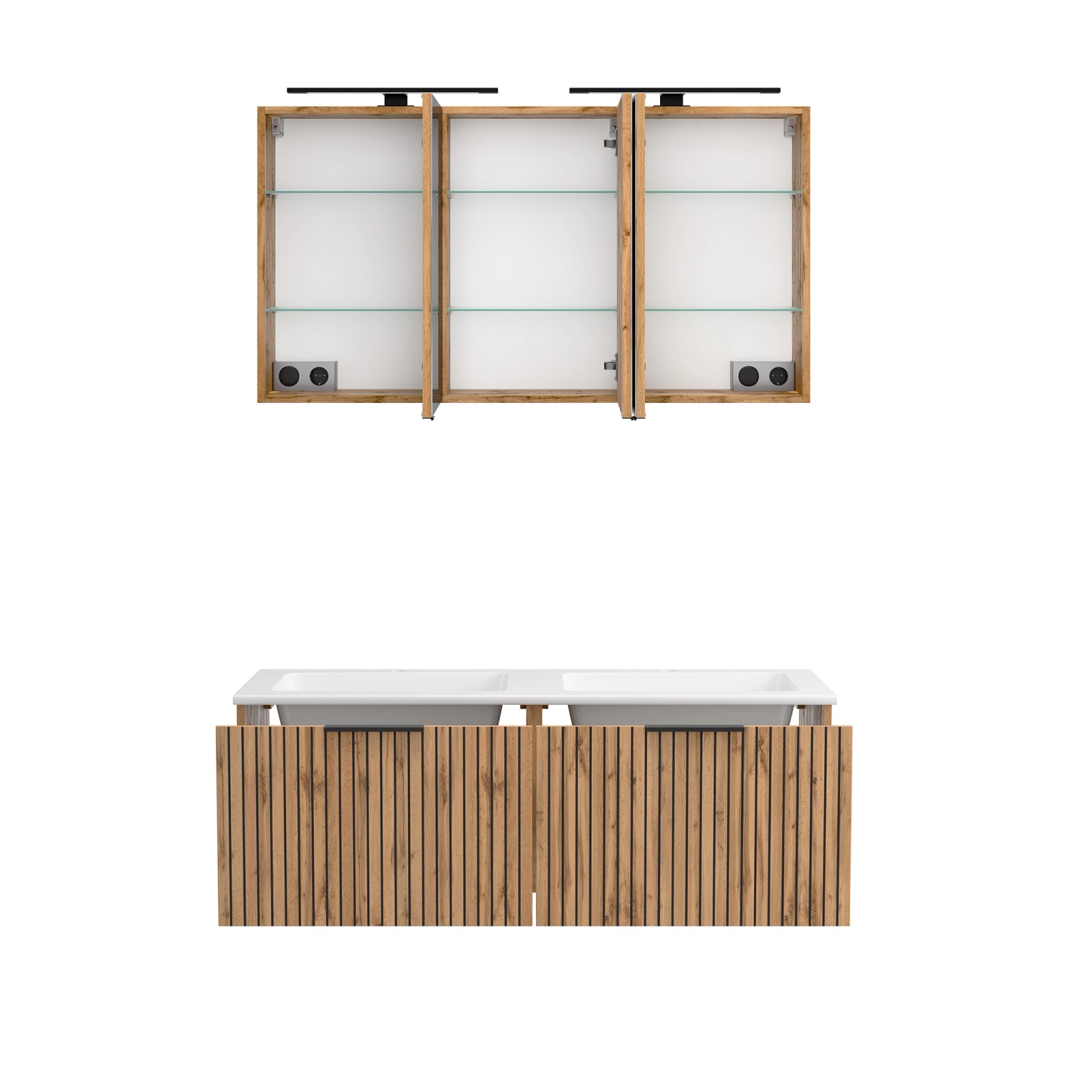 Held Möbel Waschtisch-Set Becken Weiß 200 x 120 x 47 cm Wildeiche 2-tlg._3