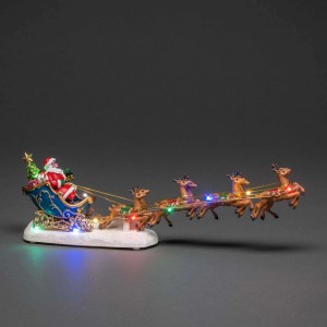 Konstsmide LED-Weihnachtsfigur: Weihnachtsmann im Schlitten mit Rentieren, 10 bunte LEDs.