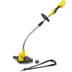 Kärcher Akku-Rasentrimmer LTR 36-33 Battery, gelb/schwarz, mit Trimmerfaden und Schultergurt.