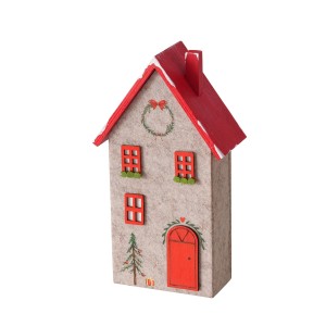 Graues Deko-Haus Casata von Boltze, 24cm hoch, festliche Weihnachtsdekoration für Innenräume.