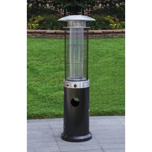 Tepro Terrassenheizer Ventura, schwarz-edelstahl, mit Glaszylinder und Gasflaschenhalter.