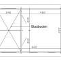 Grundriss Skan Holz-Gartenhaus Toronto 4 (420x660cm) mit Maßen und Stauboden.