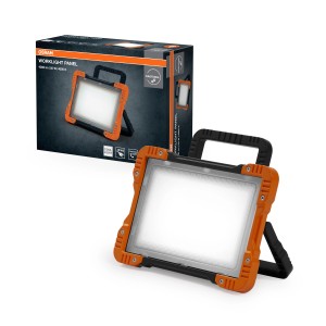 Osram LED-Arbeitslicht Panel 50W, orange, mit Tragegriff und Standfuß. Ideal für Baustelle und Werkstatt.