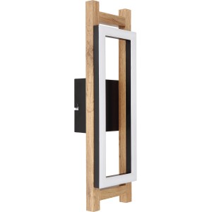 Moderne LED-Wandleuchte Illa in Schwarz matt und Holzoptik. Dekorative Wandlampe für Innenräume.
