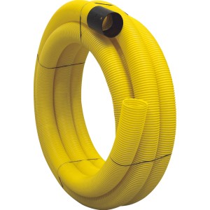 Gelbes Aco Master Drainrohr, 10 m DN 100, gelocht, für Drainage und Grundmauerschutz.