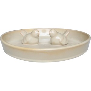 Vogeltränke 30 cm x 30 cm x 6 cm Keramik-Ton Beige