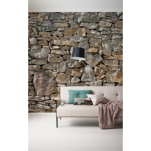Komar Vlies Fototapete Stone Wall, 300x250 cm, Steinwand-Optik im Wohnraum.