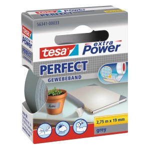 Tesa Extra Power Perfect Gewebeband Grau, 2,75m x 19mm, vielseitig einsetzbar.
