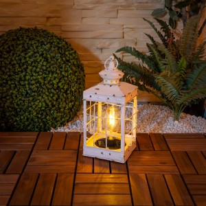 Antik-weiße LED Solar Laterne (31,5 cm) mit Aufhängung für den Garten.