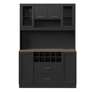 okwish Küchenschrank mit LED-Beleuchtung Küche 120x36x180cm Schwarz