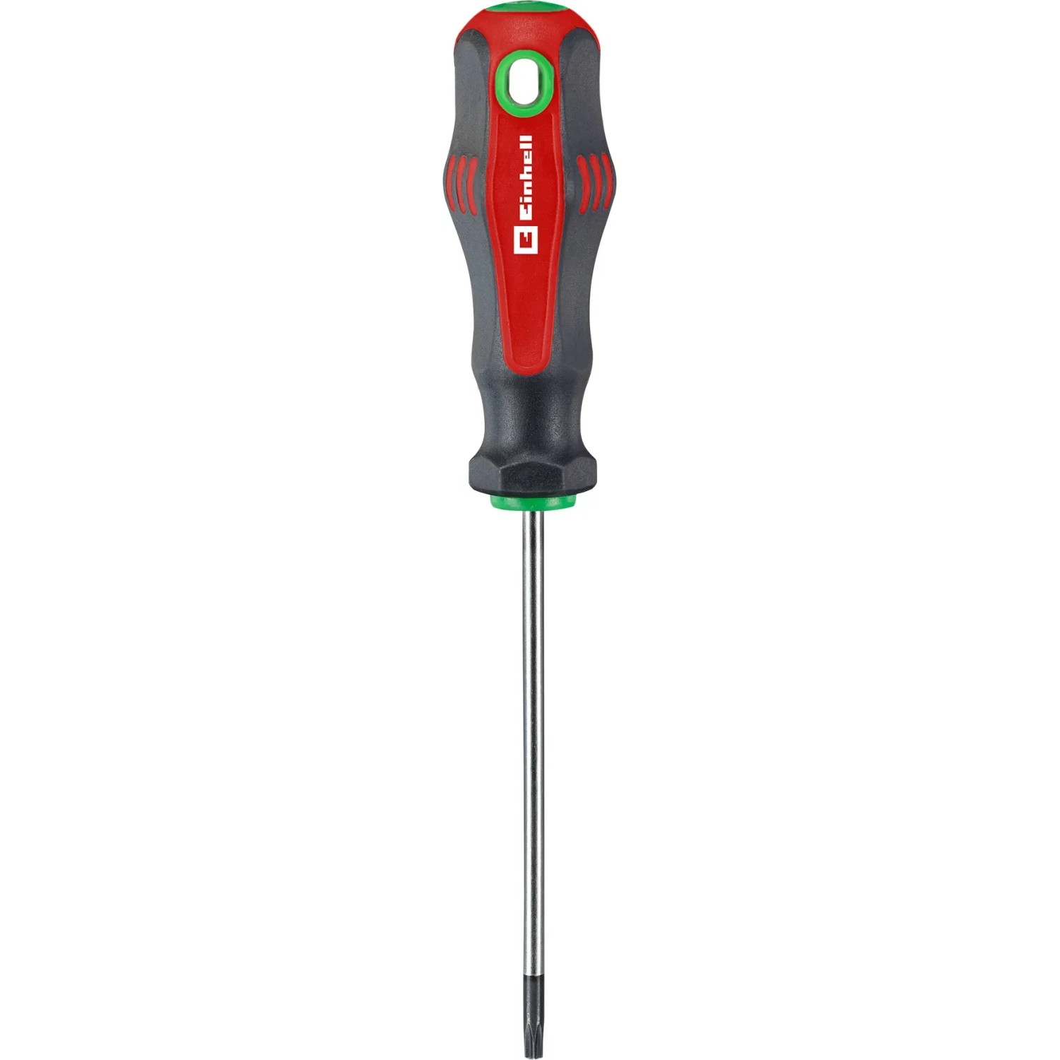 Einhell Schraubendreher mit ergonomischem Griff in Rot/Schwarz, Teil des Werkzeugkoffers.
