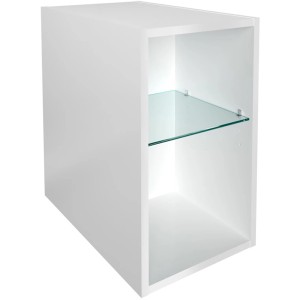 Weißes Fackelmann Regal Oxford, 30 cm breit, mit einem Glaseinlegeboden für das Badezimmer.