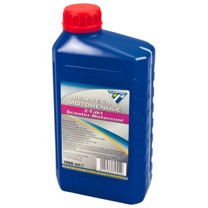 Cartec 2-Takt Motorenöl 1L, blau, mit rotem Deckel. Öl für Roller und andere 2-Takt Motoren.