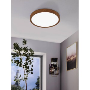 Eglo LED-Deckenleuchte Musurita, Ø 44 cm, weiß mit Holzoptik, warmweißes Licht.