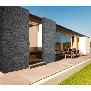 Stegu Verblender Palermo Graphit an Fassade eines modernen Hauses.