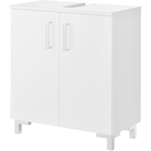 Fackelmann Waschbeckenunterschrank Atlanta, weiß matt, 60,5 cm breit. Badmöbel mit zwei Türen und Griffen.