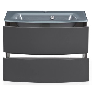 Held Möbel Einzelwaschtisch Salerno, 80 cm, Grau Matt mit Softclose. Waschbeckenunterschrank mit zwei Schubladen.