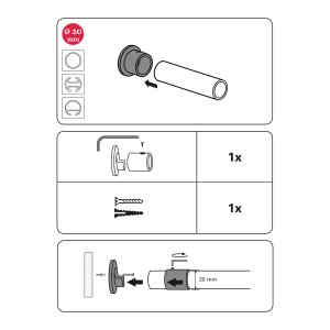 Abbildung der Montageanleitung für Gardinia Wandlager Chicago, weiß, für 20 mm Stangen.