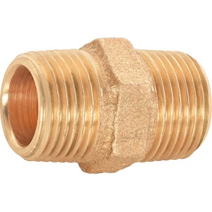 Gewinde-Doppelnippel 16,7 mm (R 3/8) aus Rotguss für Heizungs- und Wasserrohrinstallationen.