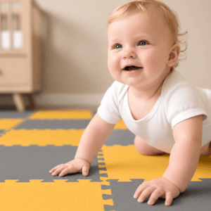 LittleTom Baby & Kinder Puzzlematte 30 x 30 cm 18 Stück Grau & Gelb