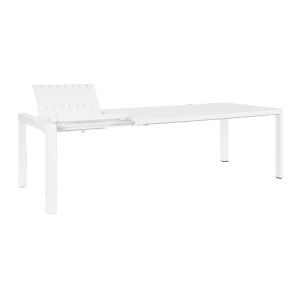 Weißer Ausziehtisch KIPLIN für den Garten, mit Auszugsfunktion.