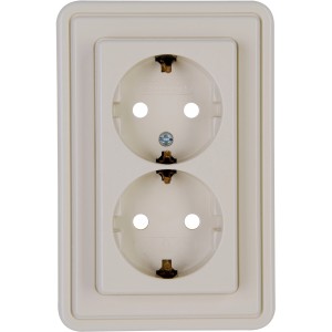 Kopp 2-fach Schutzkontakt-Steckdose, cremeweißes Komplettgerät für Standard-Schalterdose.