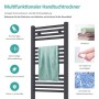 Anthrazitfarbener Emke Badheizkörper 160x60cm mit Flachrohren und hängendem Handtuch. Multifunktionaler Handtuchwärmer.