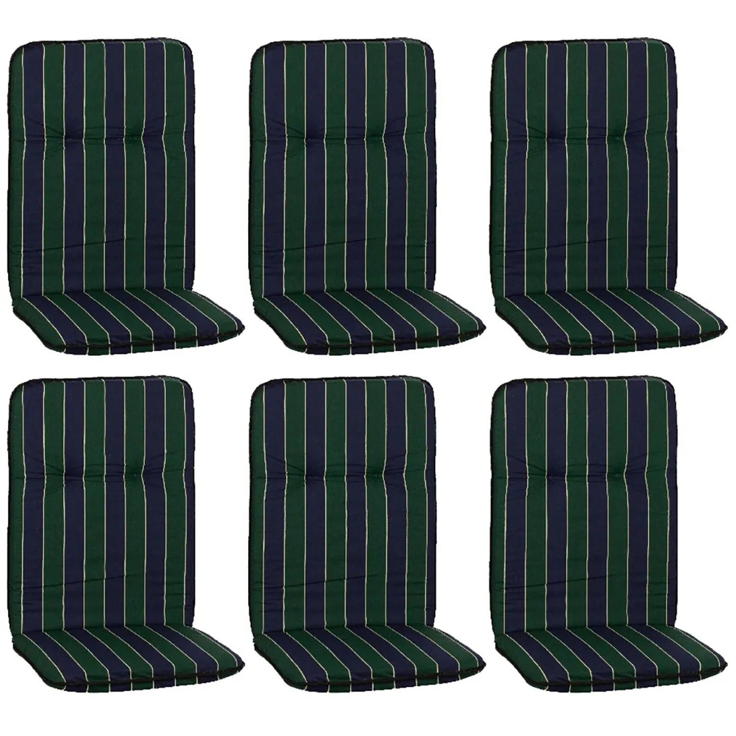 6er-Set Beo Sitzauflagen Hochlehner Eagle, blau-dunkelgrün gestreift für Gartenstühle.