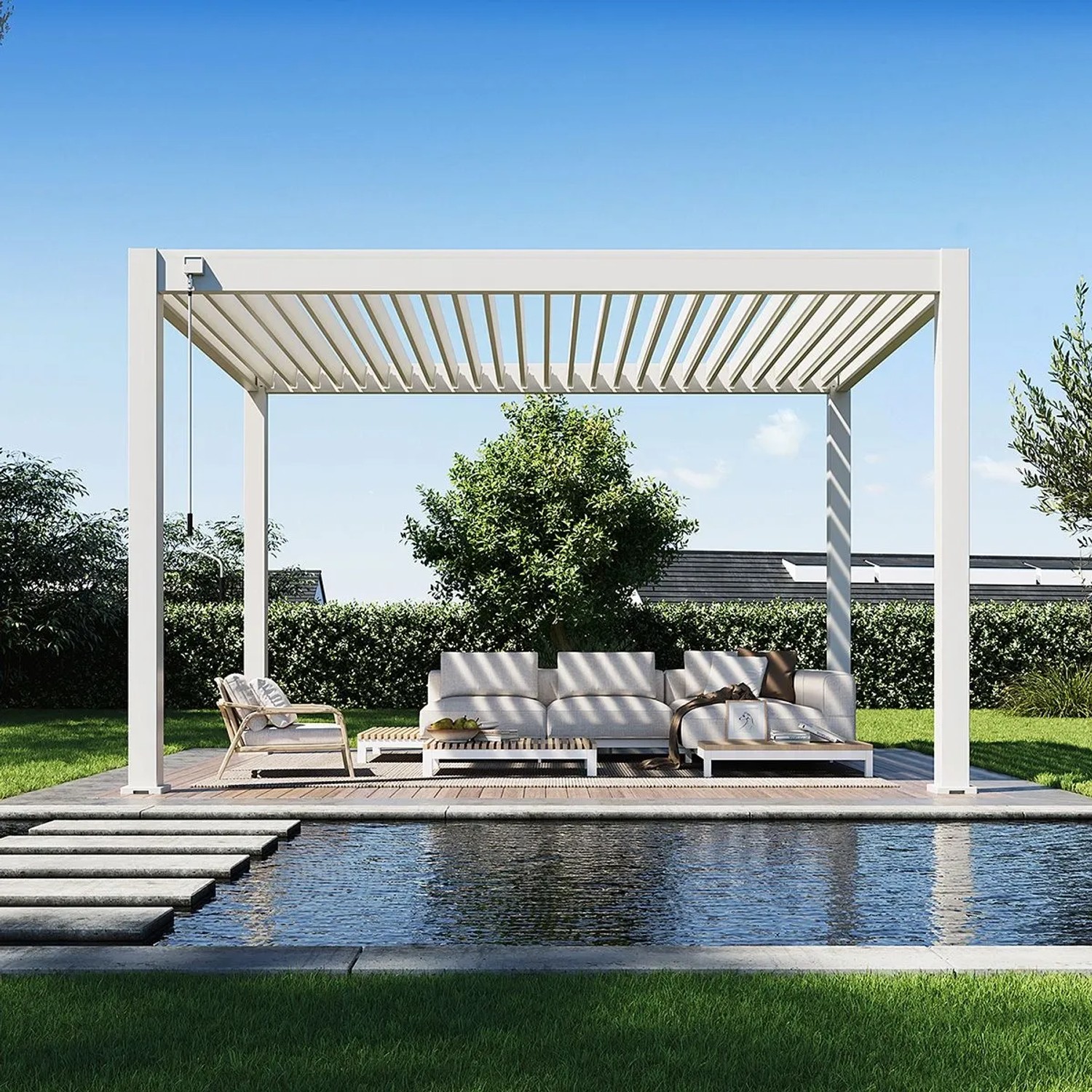Weide Deluxe Plus | Pergola Voll Aluminium freistehend | 3 x 4 M | Lamellendach weiß_5