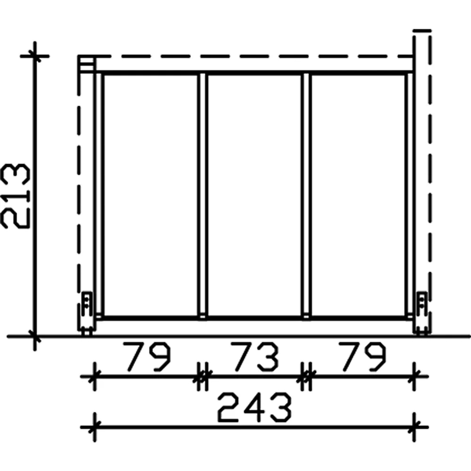 Technische Zeichnung: Skan Holz Seitenwand 255x200cm, Fichte Eiche hell, Zubehör Terrassenüberdachung.