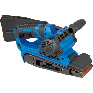 Blauer LUX Bandschleifer E-BAS-900 mit Staubfangsack. Leistungsstarke Schleifmaschine.