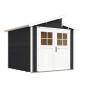 Modernes, anthrazitfarbenes Weka Holz-Gartenhaus mit Pultdach und Doppeltür.