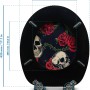 Sanfino WC-Sitz Rose Skull: Schwarzer Toilettendeckel mit Rosen und Totenköpfen, Absenkautomatik, Holz.