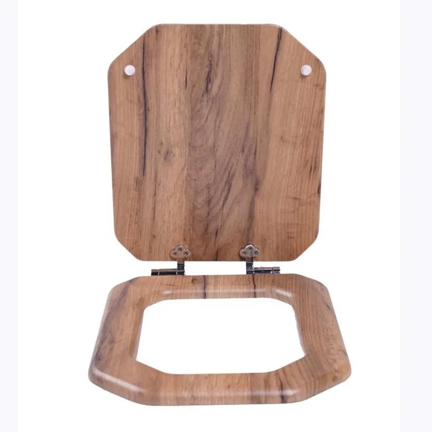 Eckiger Sinobath WC-Sitz aus MDF in Holzoptik mit Absenkautomatik. Braune Holzmaserung, robust.