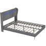 okwish Polsterbett 160x200cm mit LED Kopfteil Schlafzimmer Grau ohne Matratze