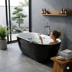 Jet-Line Badewanne Design LAUSANNE II Schwarz Freistehend 170 x 80 cm