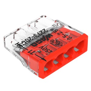 Wago Verbindungsdosenklemme, 4-polig, rot, für Leiter von 0,5-2,5 mm².