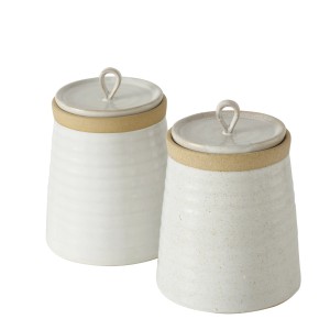 Zwei Boltze Home Vorratsdosen Marima, beige-weiß sortiert, aus Porzellan.