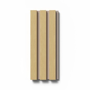 Akustikpaneel Muster Eiche: MDF-Leisten in Braun und Filz in Beige, 29,5x15cm.