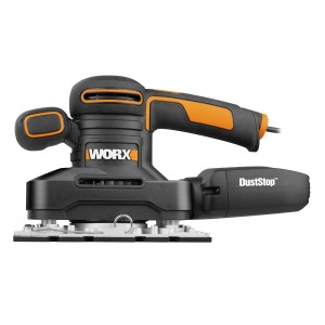 Worx Schwingschleifer WX641 mit Staubabsaugung DustStop, geeignet zum Schleifen von Holz und anderen Materialien.