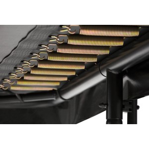 Detailaufnahme der Federn und des Rahmens vom Salta Premium Black Edition Trampolin.