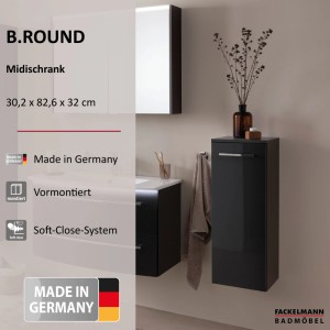 Fackelmann Badmöbel Midischrank links B.Round 30 cm Grafit