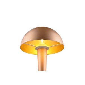 Reality LED Design-Tischlampe Canaria, Coffee. Pilzförmige Lampe mit goldener Innenseite.