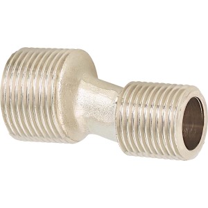 Gewinde-S-Anschluss, 21 mm (R 1/2) x 26,4 mm (R 3/4), verchromtes Messing, mit Rosette.