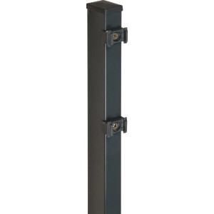 Anthrazit Vierkant-Zaunpfosten (6x4x200 cm) mit Halterungen für Doppelstabmatten.