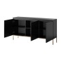 Schwarzes Selsey Sideboard Bemmi, 150 cm, mit drei geöffneten Türen und goldenen Beinen. Innen sechs Fächer für Stauraum.