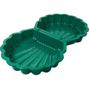 Grüne SwingKing Sandmuschel, geöffnet. Sandkasten in Muschelform, auch als Ballbox nutzbar.