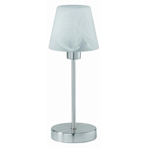 Trio Tischleuchte Touch me, Nickel matt mit Alabasterglas, Nachttischlampe.