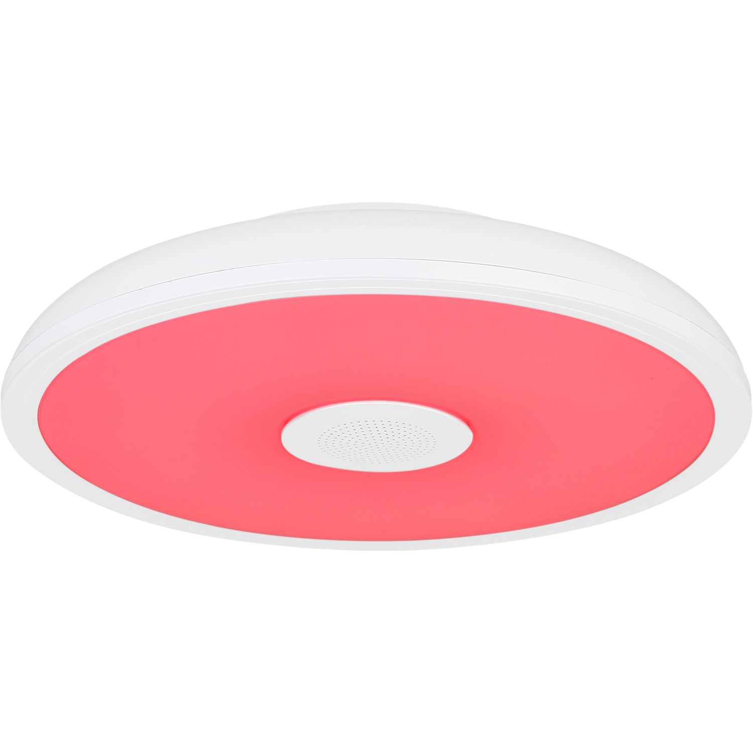 Weiße Globo LED-Deckenleuchte Raffy, Ø 28 cm, mit RGB-Farben und Lautsprecher für Bad und Wohnraum.